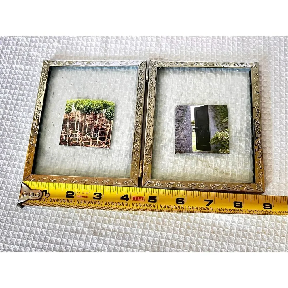 Ornate Art Deco Hinged Picture Frame With Textured Glass Background.